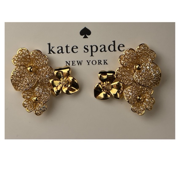 Kate Spade Gold Floral Pansy Earrings with Cubic Zirconia NWT - Picture 3 of 3